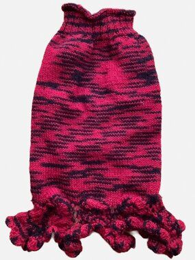 Hand Knit Red Black Ruffle Dog Wool Sweater Cozy Pet Apparel Outfit Small